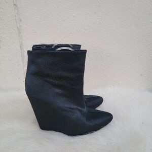 Zara calf hair black wedge heel booties Pointy Toe Wmns Sz 38